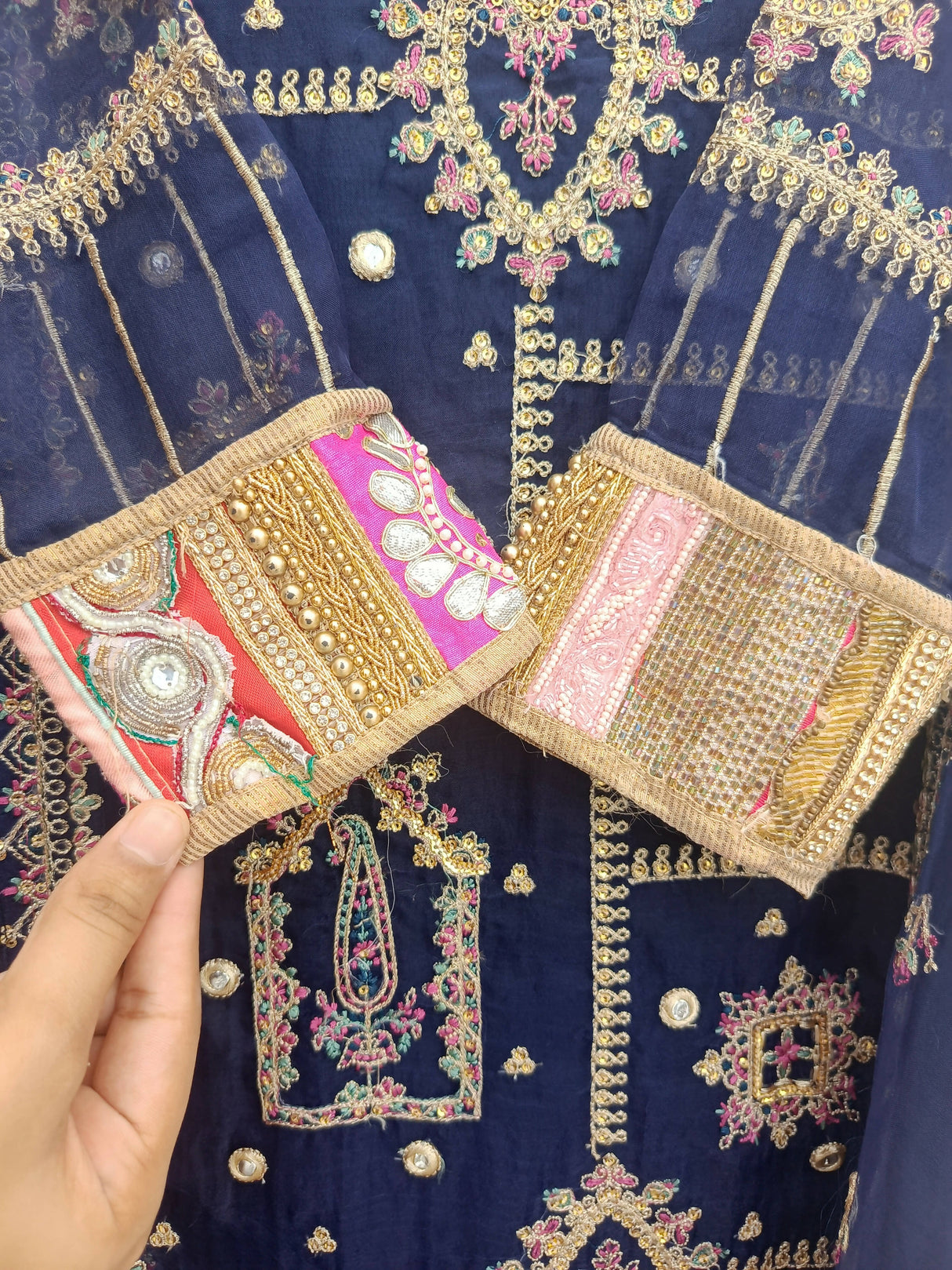 Qalamkar | Navy blue embroidered 3Pc suit | Women Branded Formals | Small | Worn Once