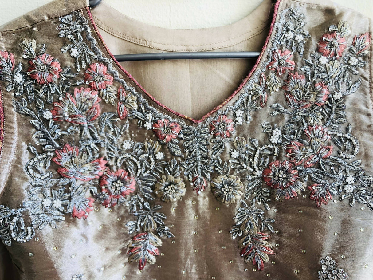 Fancy embellished 3 PC A Line Shirt & Sharara | Women Formals | Medium | New