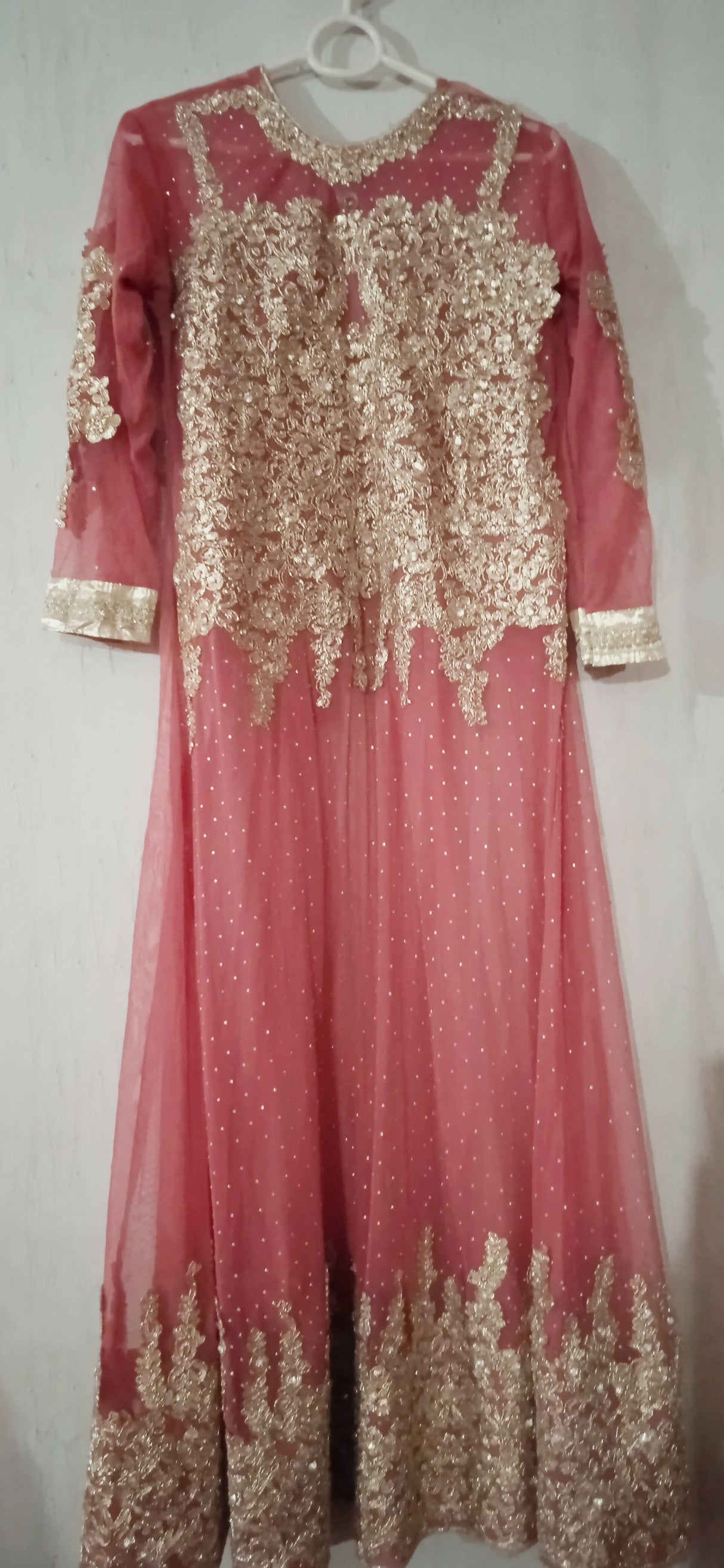 Pink net embroidered Maxi | Women Formals |Medium | Worn Once