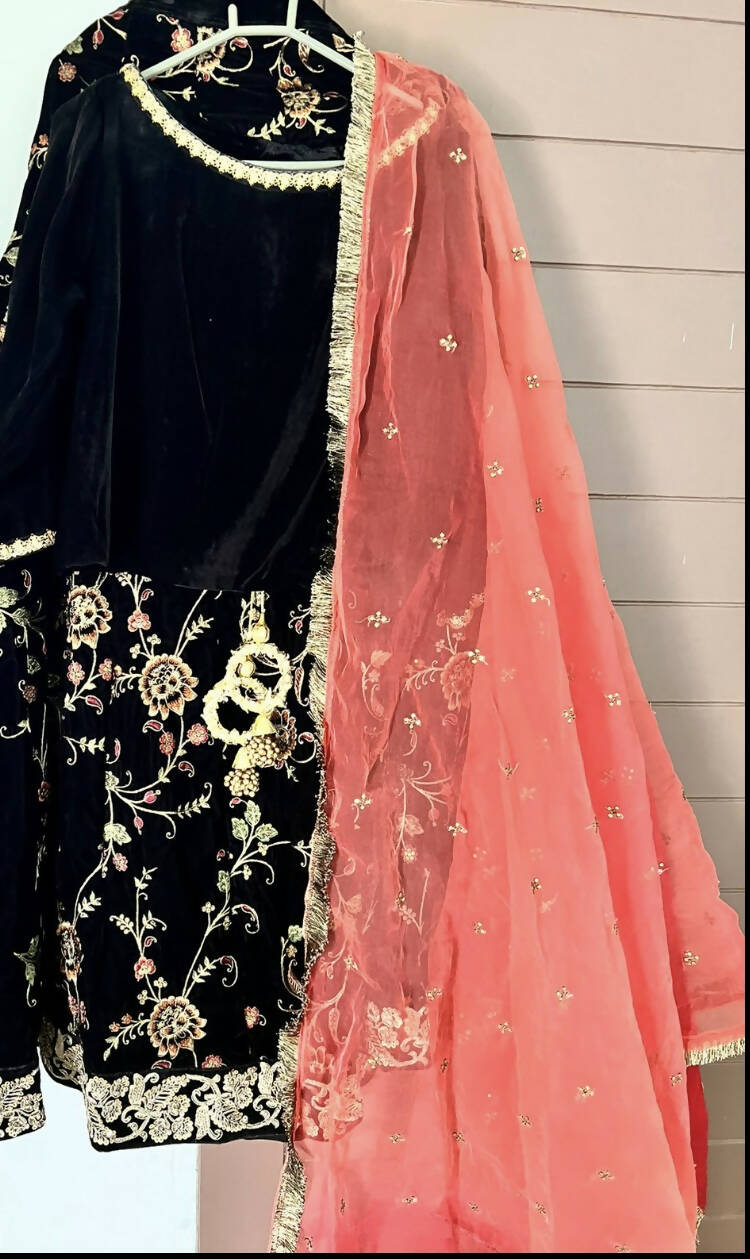 Stunning Velvet Black Lehnga | Women Locally Made Formals | Medium | Worn Once