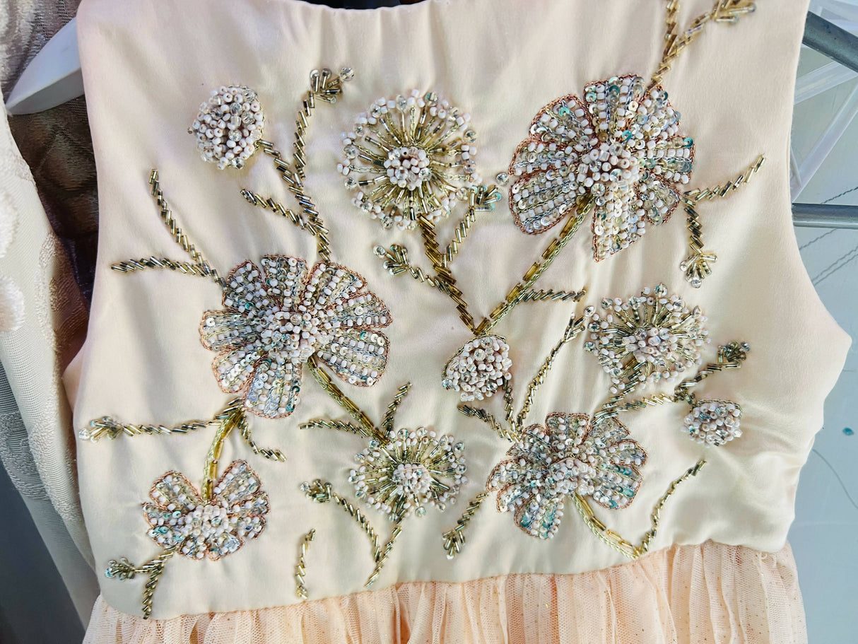 Minnie Minor | Beige Silk and Net Frock | Kids | Girls Skirts & Dresses | 18 to 24 Months |Preloved