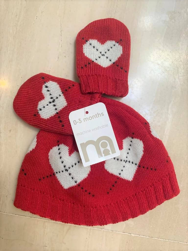 Mothercare | Red Baby Wool Hat & Gloves | Baby Accessories | Brand New