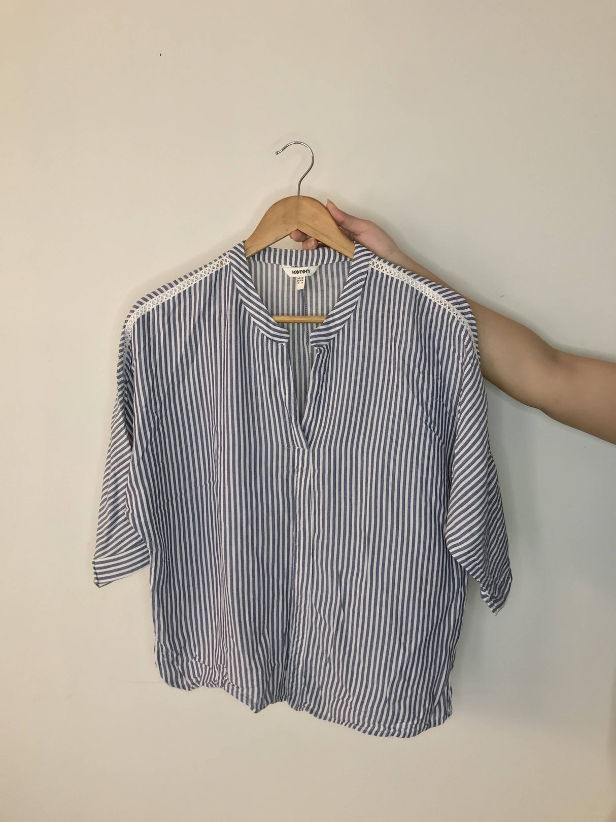 Koton | Grey Mandarin Collar Striped Baggy Shirt | Women Tops & Shirts | Small | Preloved