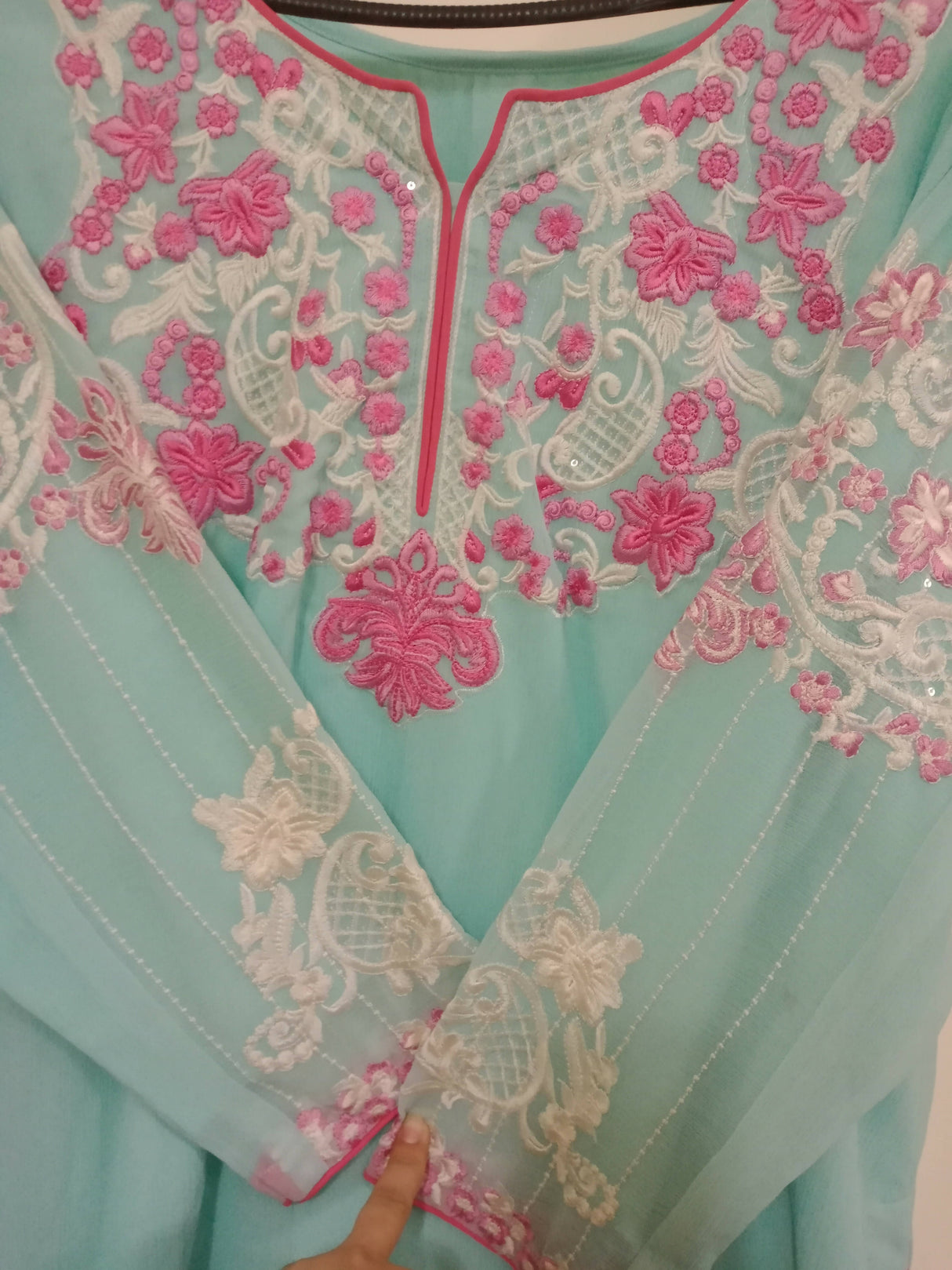 Embroidered Chiffon Light Blue Kameez Dupatta | Women Locally Made Formals | X-Large | New