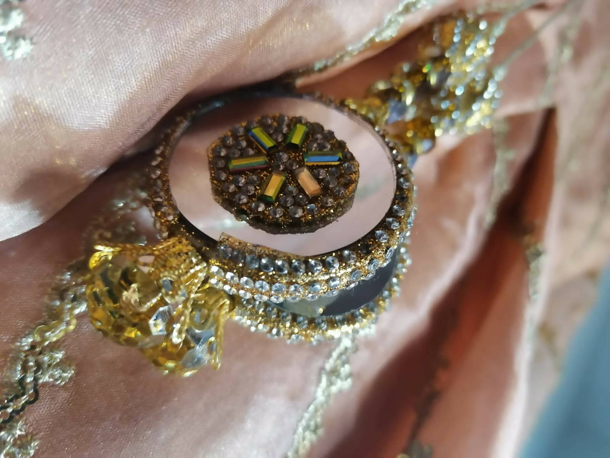 Peach Mirror Work Organza Frock | Women Frocks & Maxis | Medium | Worn Once