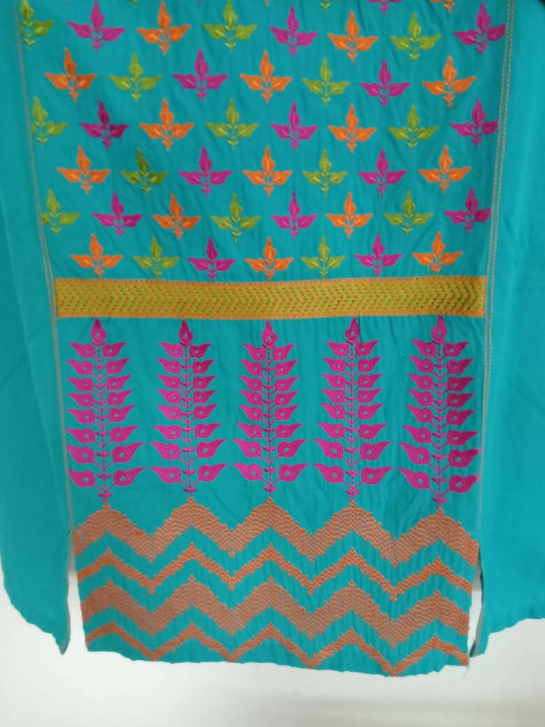 Turquoise Multi-color Embroidered Kurta | Women Locally Made Kurta | Small | New