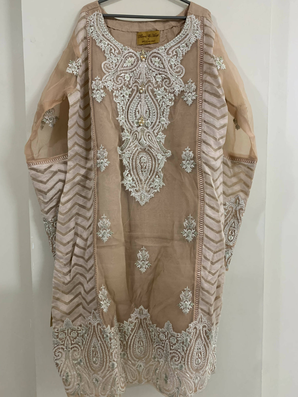 Threads and Motifs | Peach Organza Kurta | Women Branded Formals | Medium | New