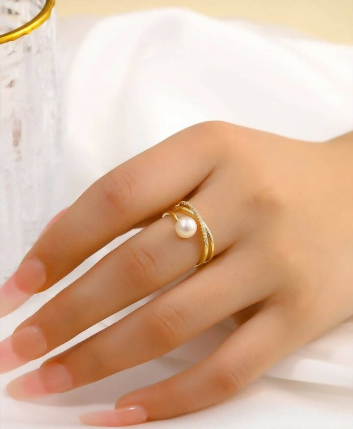Shein | Faux Pearl & Cubic Zirconia Decor Ring | Women Jewelry | Brand New with Tags