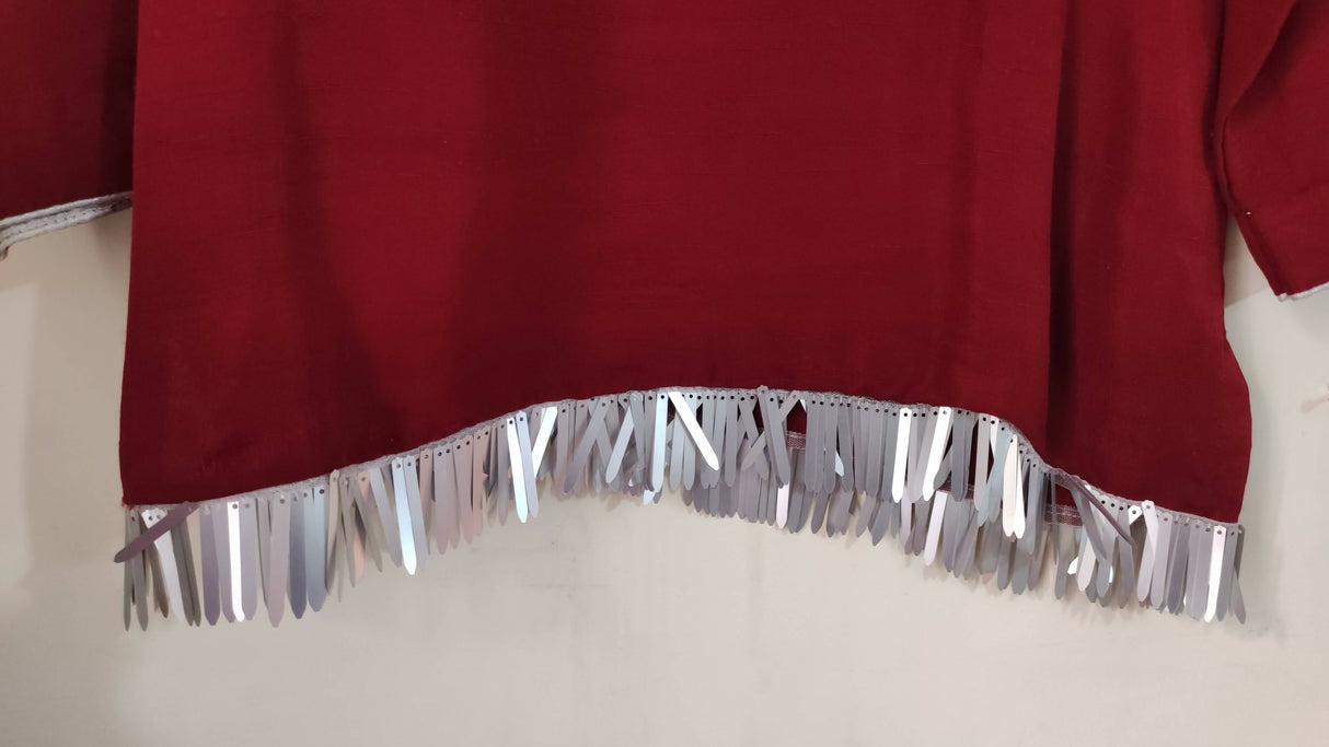 3 PC- Red Maroon Shirt with Skirt and Dupatta | Women Locally Made Formals | Small | Worn Once