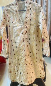 BTW | Beige Color Lawn Embroidered Kurta (Size: Small) | Women Branded Kurtas | Worn Once