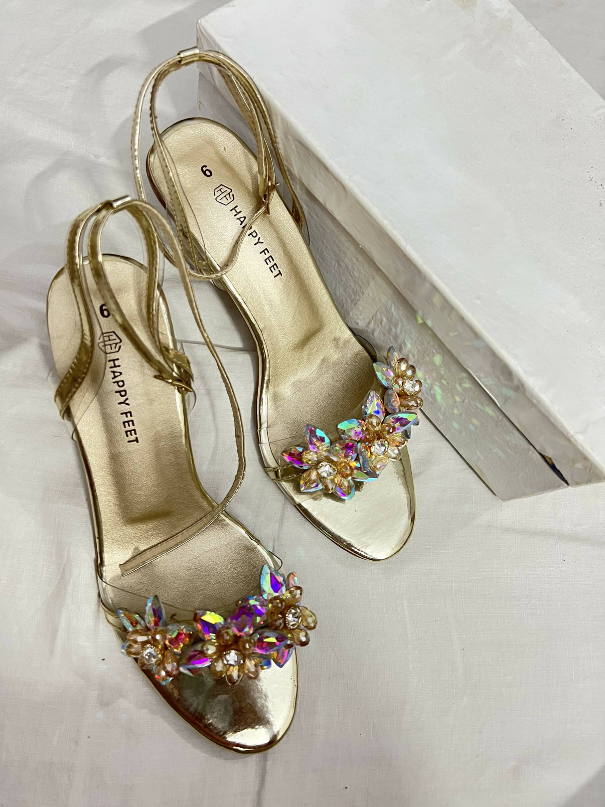 Beautiful Golden Crystal Heels | Women Shoes | Size: 38 |Preloved