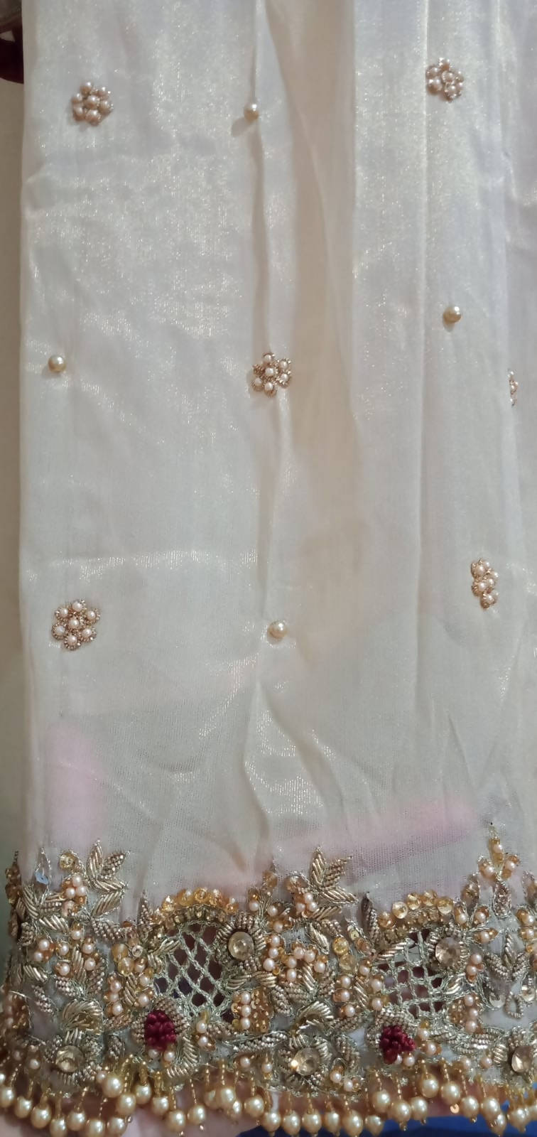 Peach Beige Organza Fancy Kurta | Women Locally Made Formals | Small | Worn Once