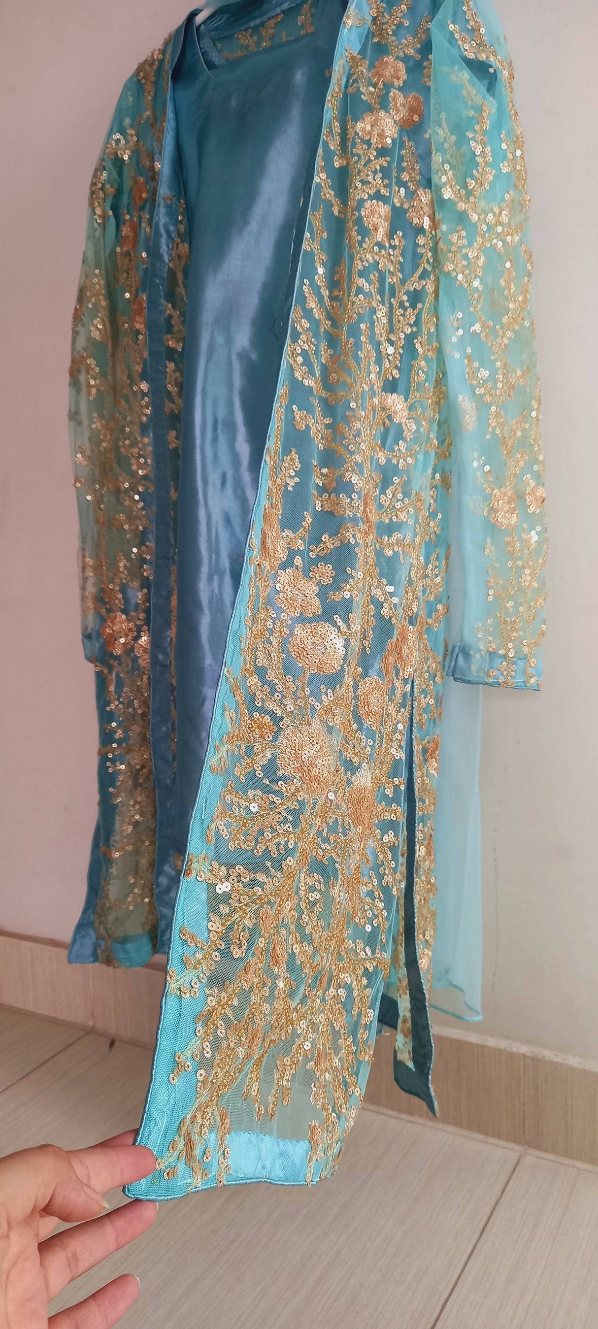 Skyblue & Gold 4 Pc Suit | Women Locally Made Formals | Medium | Worn Once