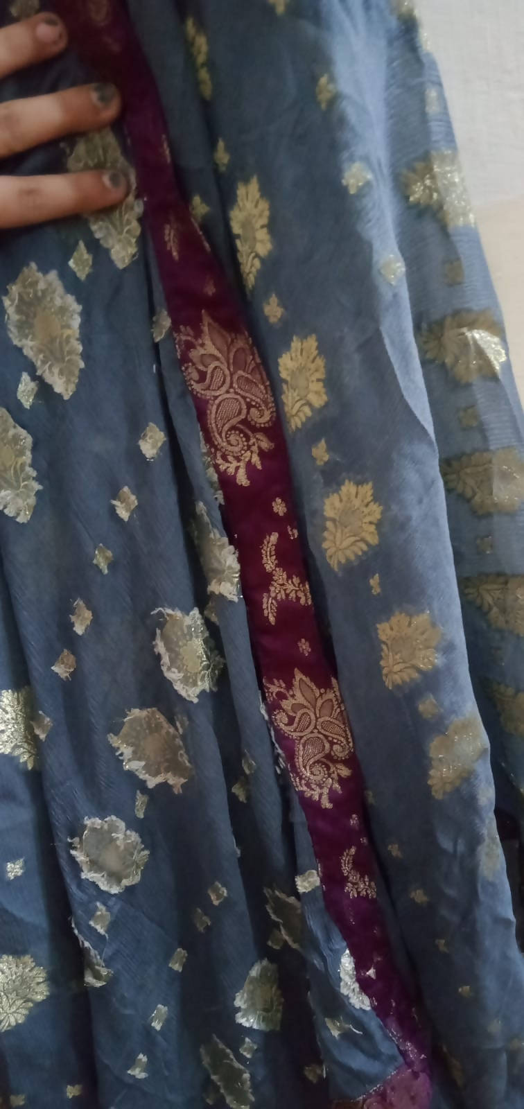 Blue Pure chiffon Jamawar Suit | Women Locally Made Formals | Small | Preloved