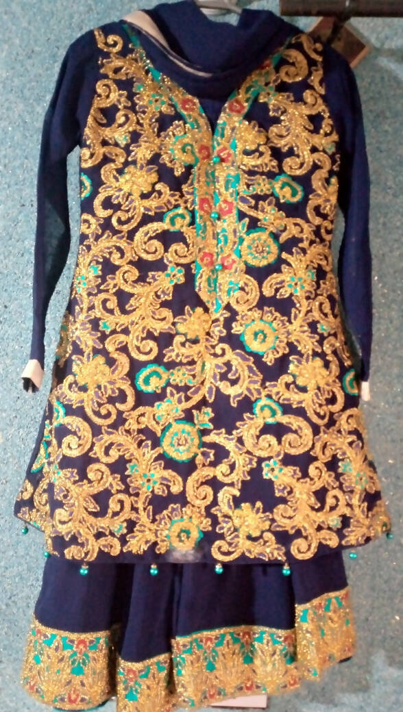 Blue Short shirt with Sharara | Embroidered Golden touch | Fancy Dress