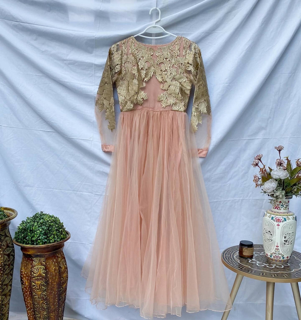 Peach Net Frock | Women Frocks & Maxis | Small | Preloved