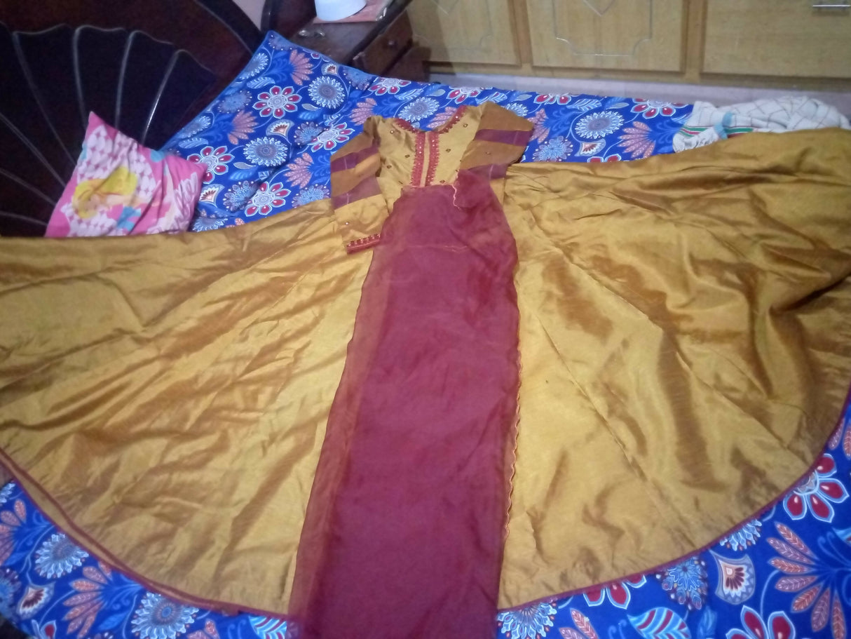 Shehninas| Brown Rawsilk Maxi | Women Branded Formals | Medium | New