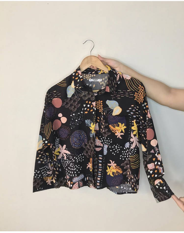 Pull&Bear | Black Button-up 3/4 Sleeve Shirt | Women Tops & Shirts | Small | New