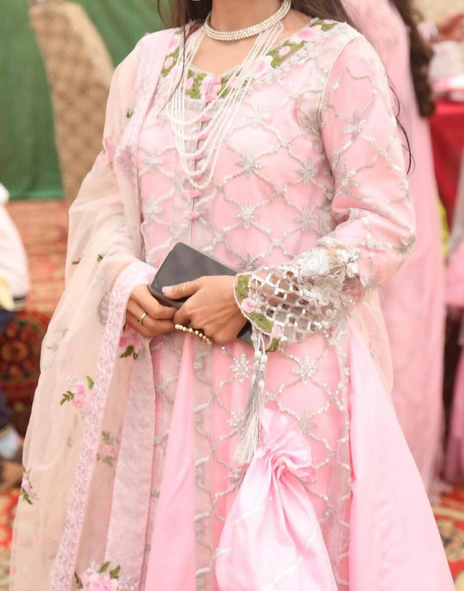 Pink Maxi with Embroidered upper | Women Frocks & Maxis | Medium | Worn Once