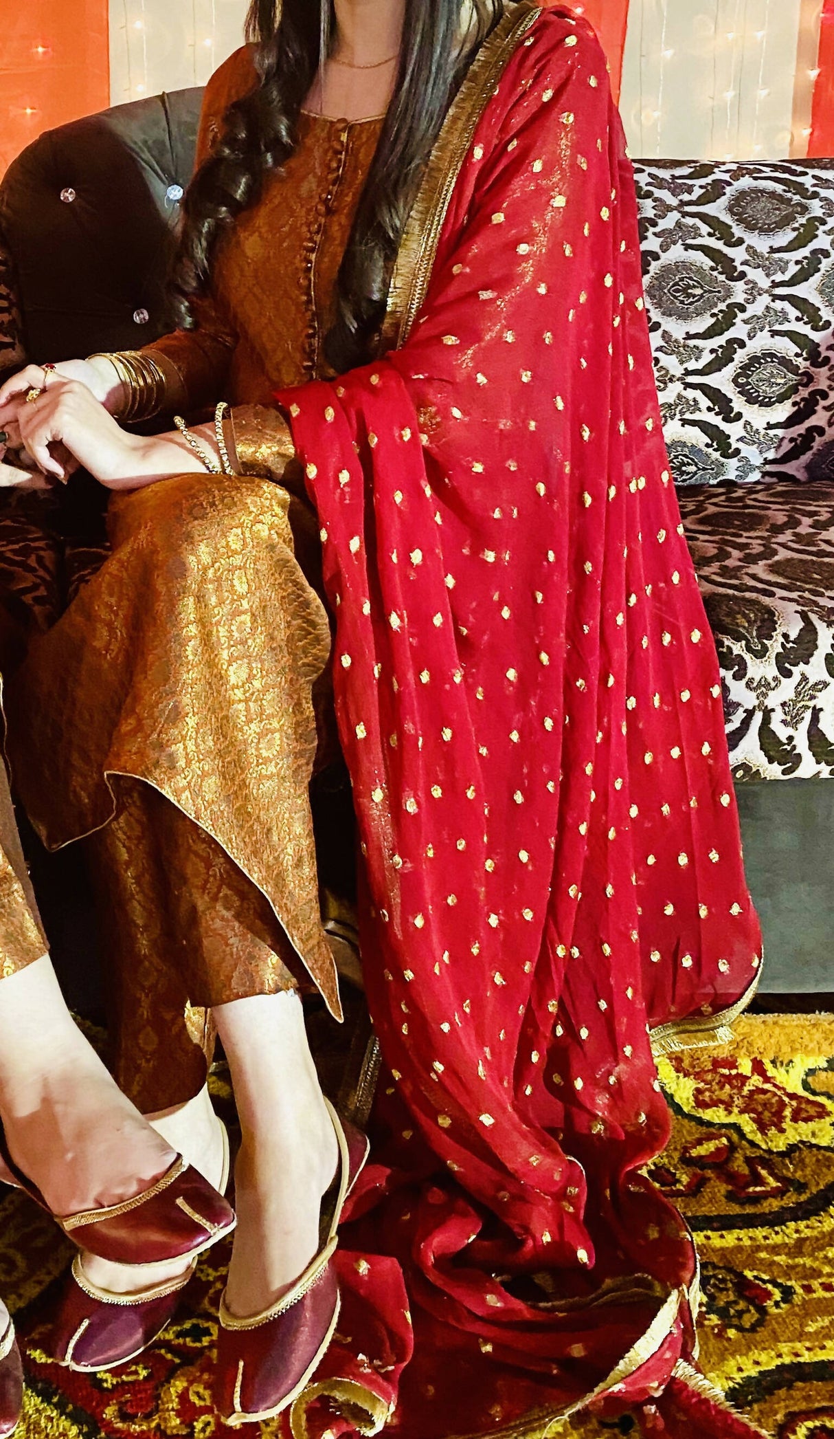 Rust 3 pc Jamavar Suit| Women Locally Made Formals | Small | Worn Once