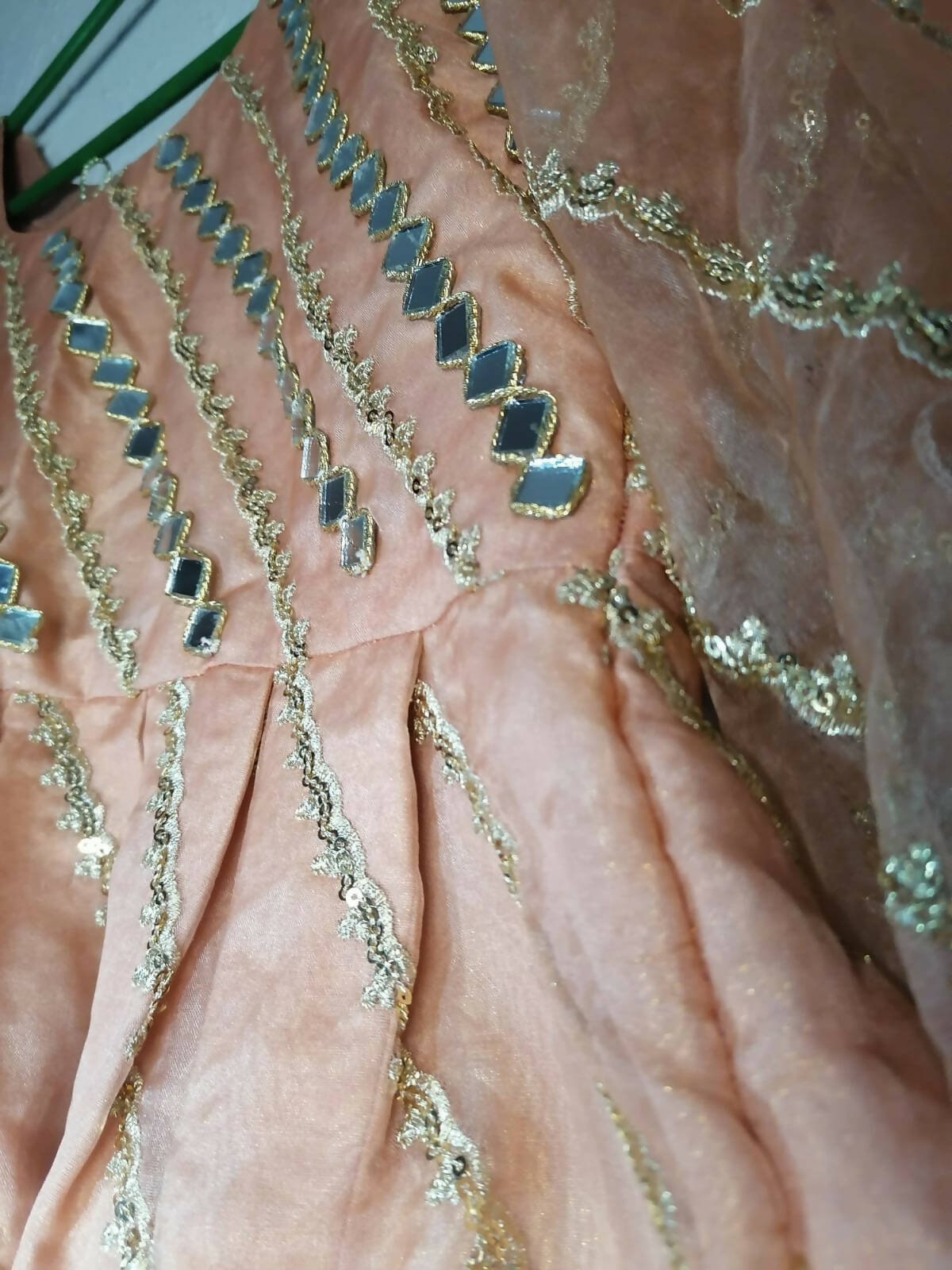Peach Mirror Work Organza Frock | Women Frocks & Maxis | Medium | Worn Once