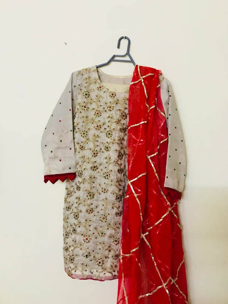 3 PC Fancy Mesuri Suit | Women Locally Made Formals | Small | Worn Once