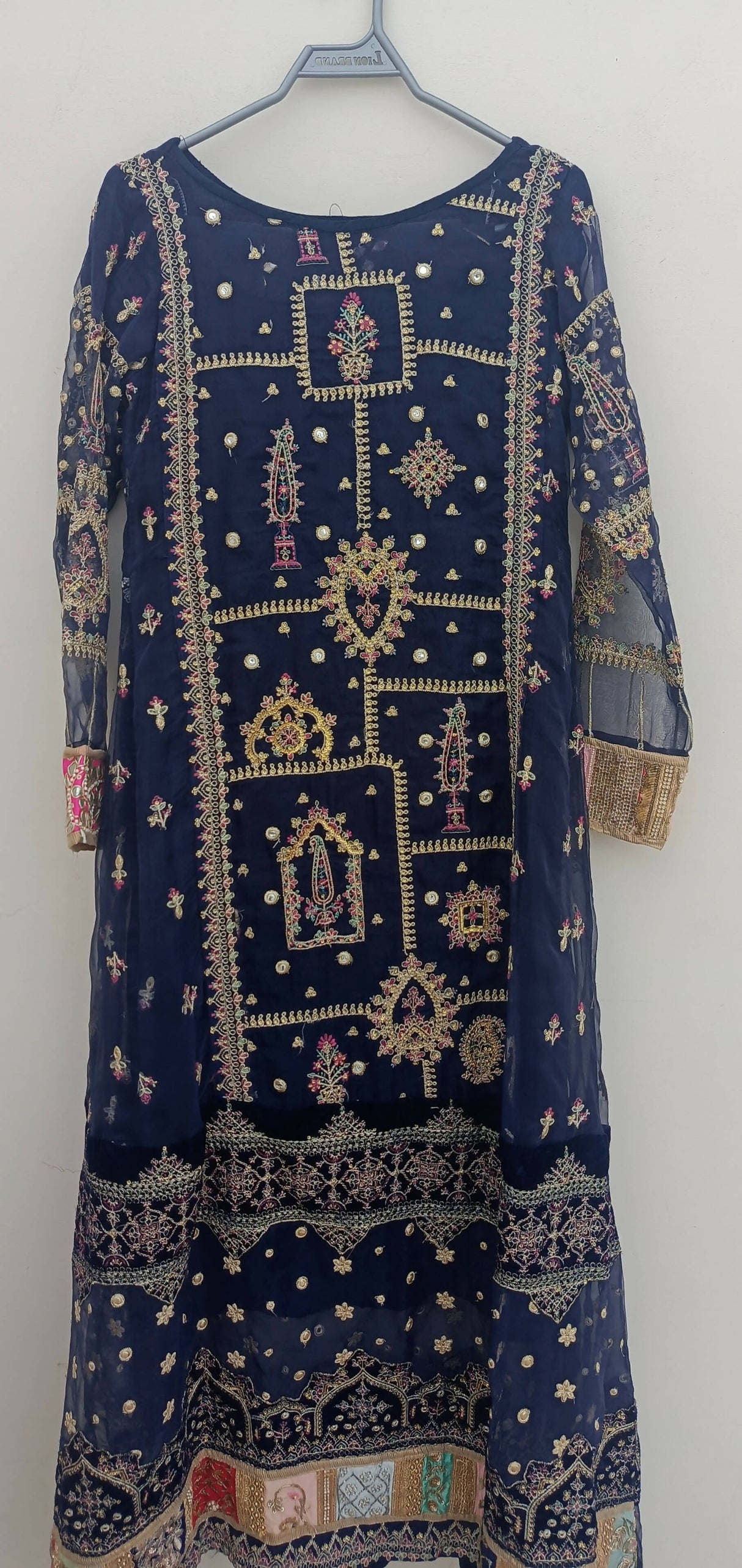 Qalamkar | Navy blue embroidered 3Pc suit | Women Branded Formals | Small | Worn Once
