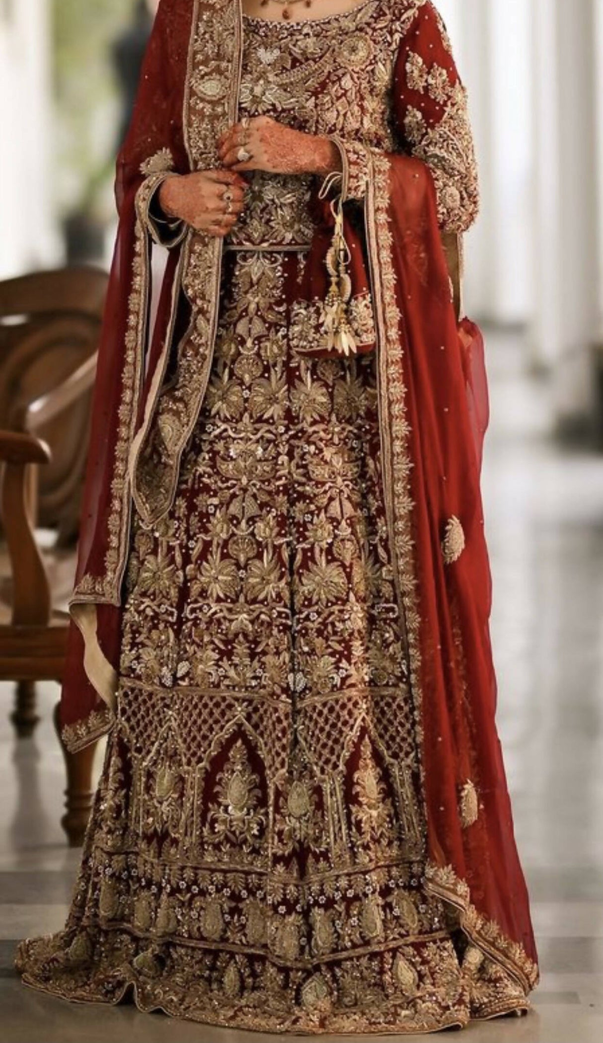 Ajwa Bridal | Heavy Bloody Red Bridal Baraat Suit | Women Bridals | Small | Worn Once