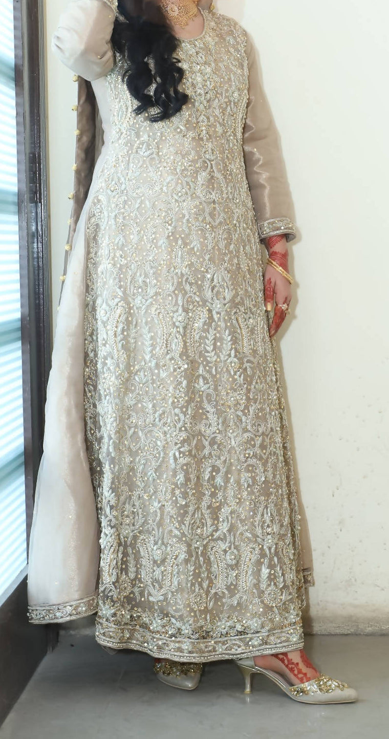 Silver Bridal Maxi for Walima | Women Bridals | Medium | Worn Once