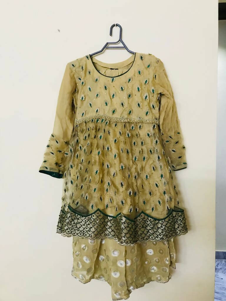 Golden Fancy Net Peplum with Gharara | Women Locally Made Formals | Medium |New