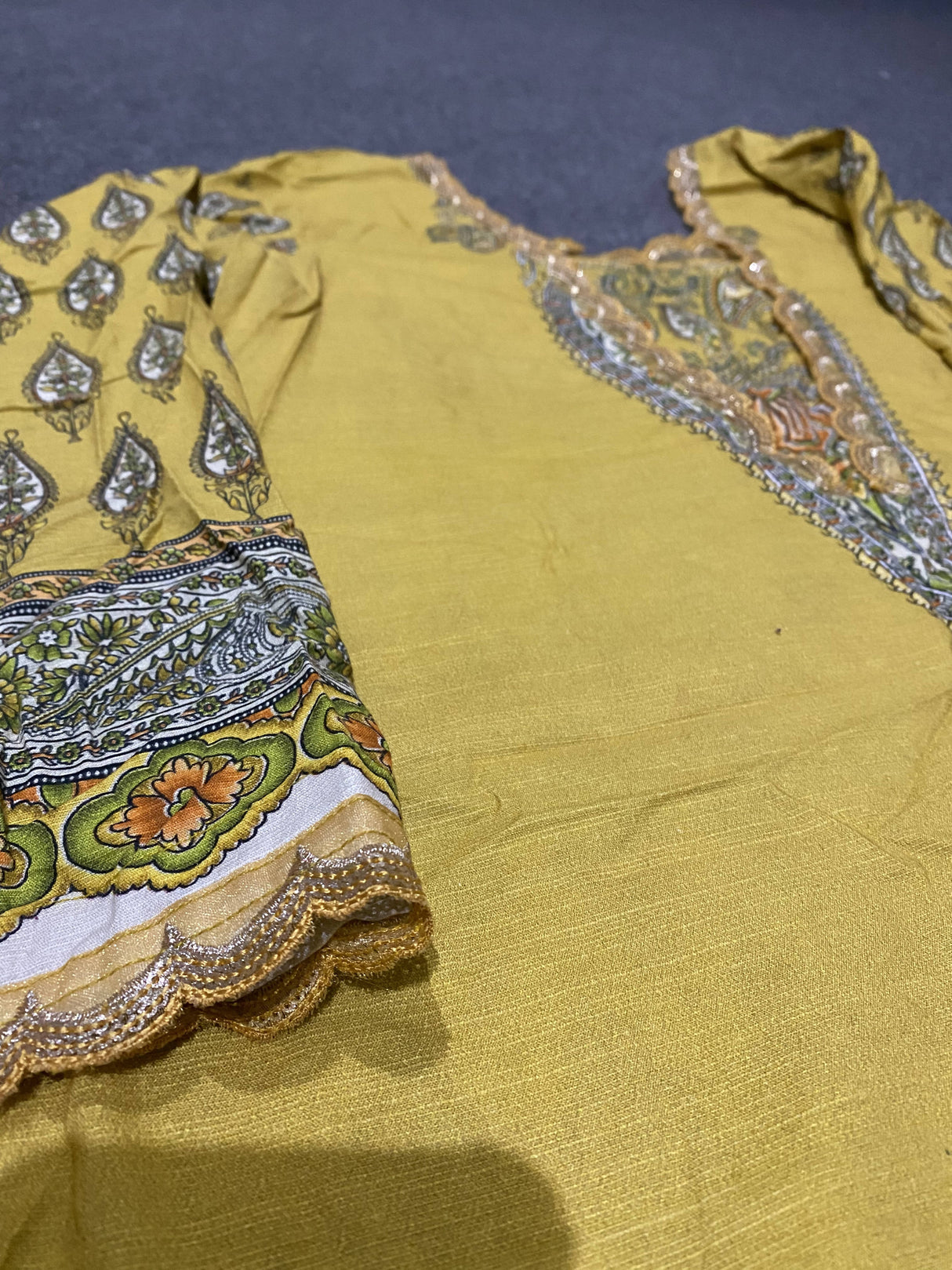 Ethnic | Mustard 3Pc Embellished suit | Women Branded Kurta | Small | Worn Once