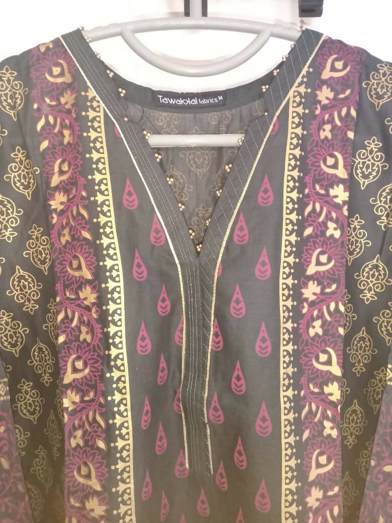 Black & Gold Blockprint Kurta | Women Locally Made Kurta| Medium | New