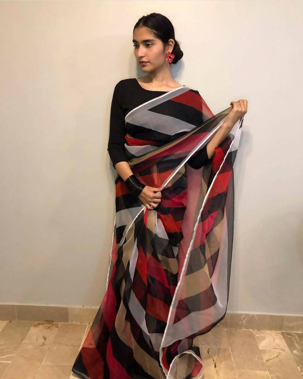 Stitched Saree 3 PC | Women Sarees | Women Locally Made Formals| Medium | New