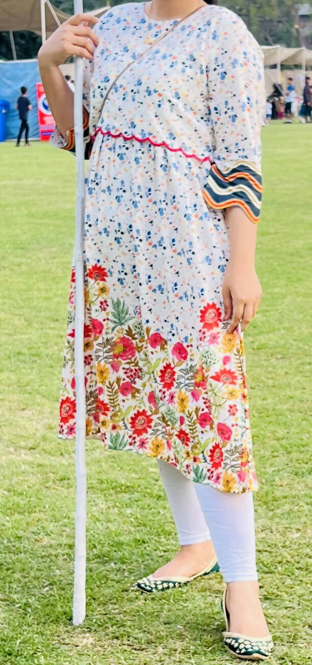 Saya | White Lawn Frock | Women Frocks & Maxis | Small | Worn Once