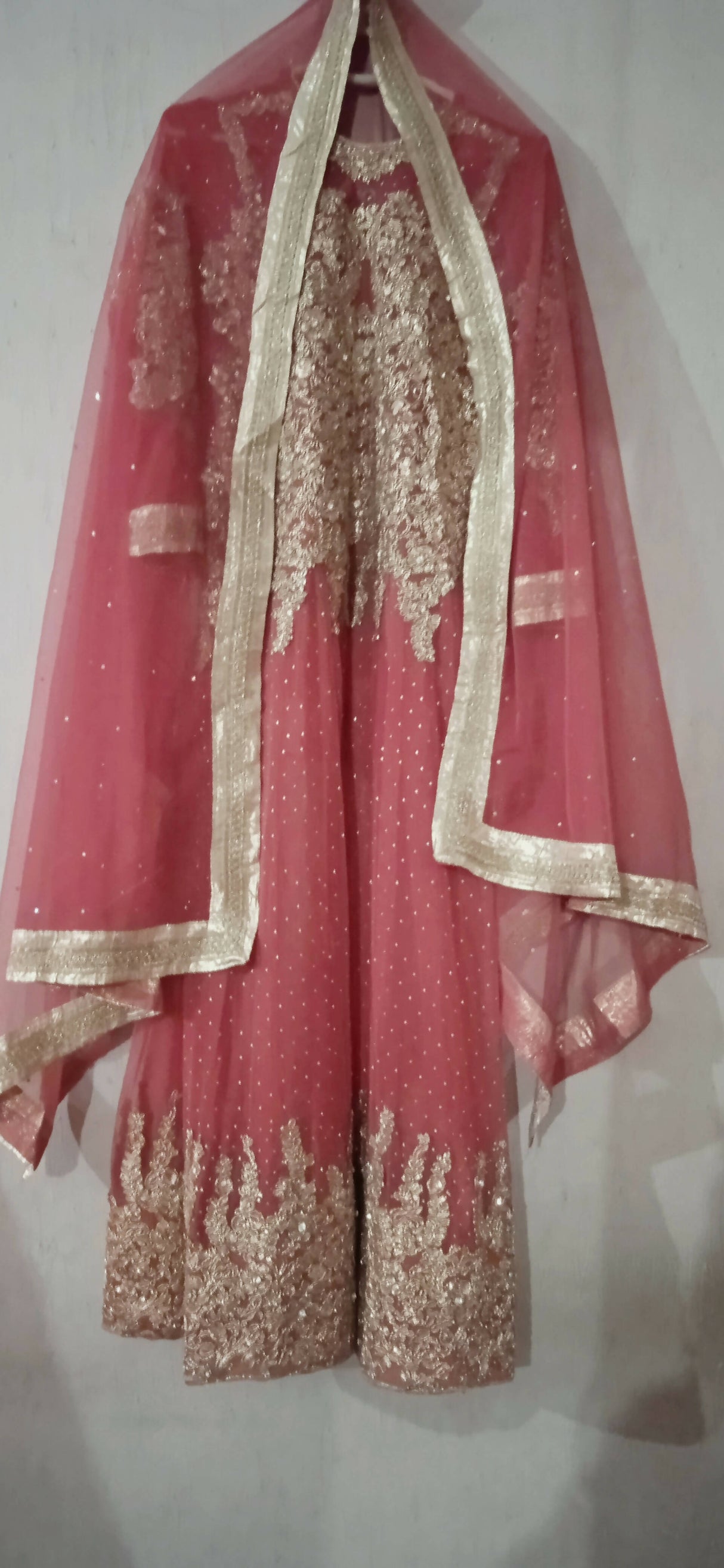Pink net embroidered Maxi | Women Formals |Medium | Worn Once