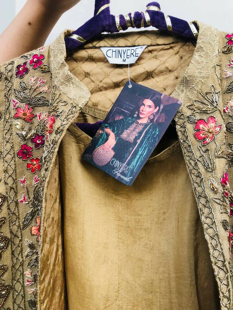 Chinyere | Beige Gown | Women Branded Formals| Medium | Brand New