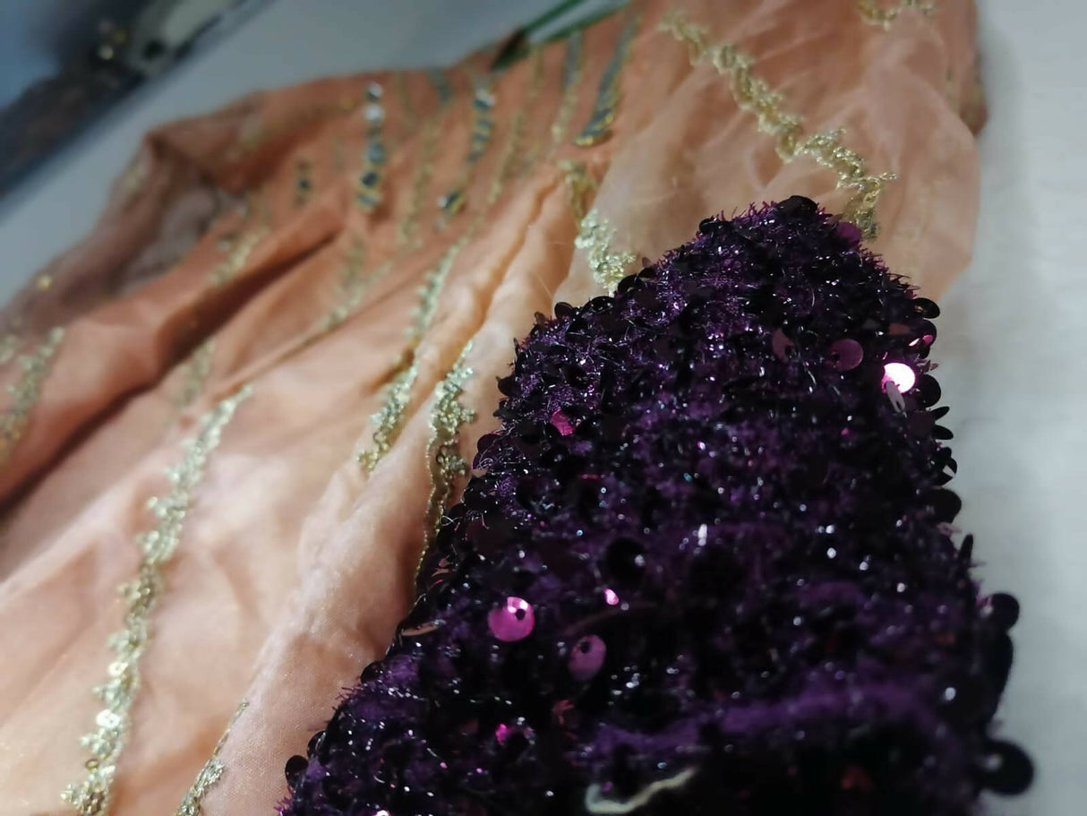 Peach Mirror Work Organza Frock | Women Frocks & Maxis | Medium | Worn Once