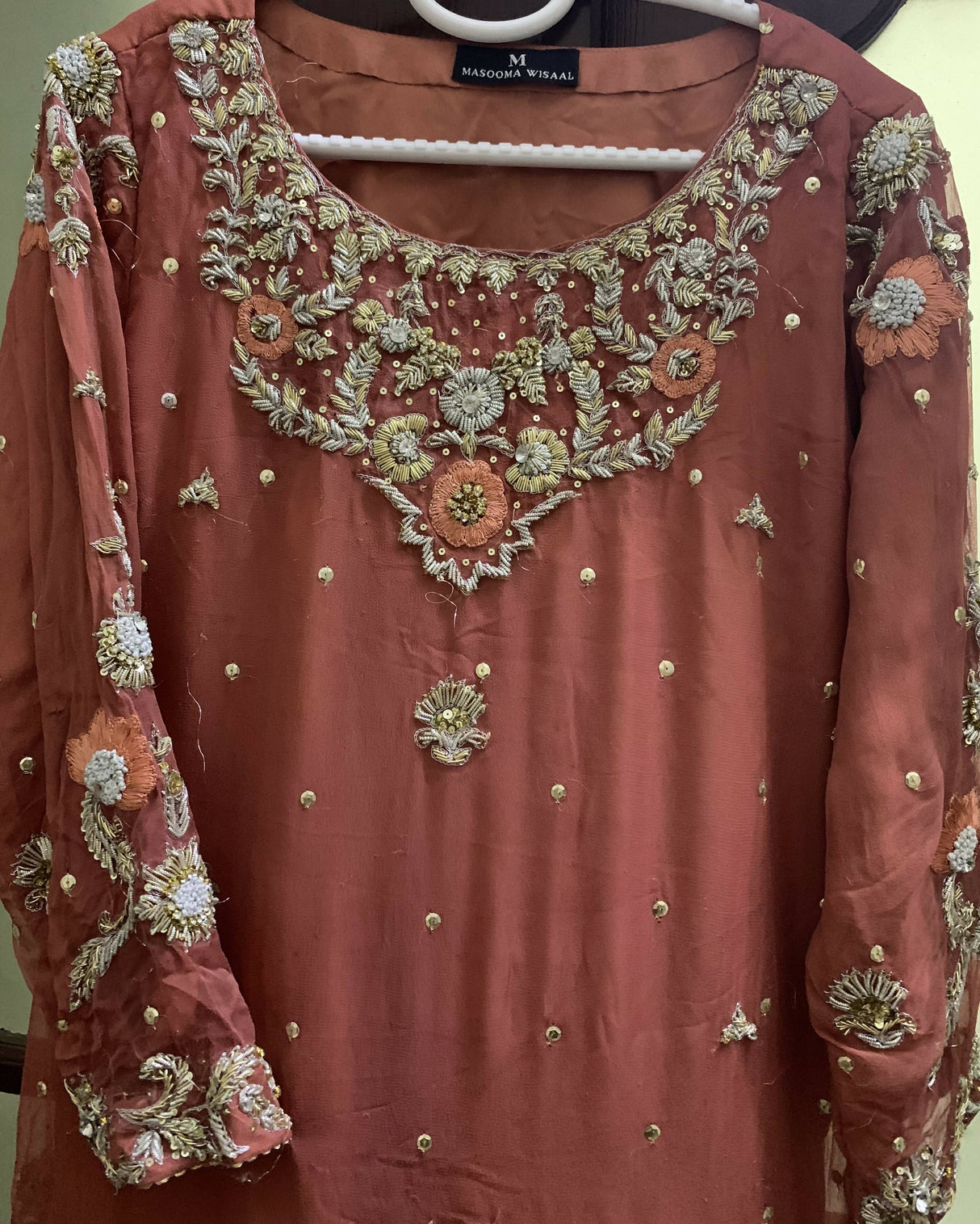 Peach fancy 3 Pc Suit | Women Locally Made Formals | Medium | Worn Once