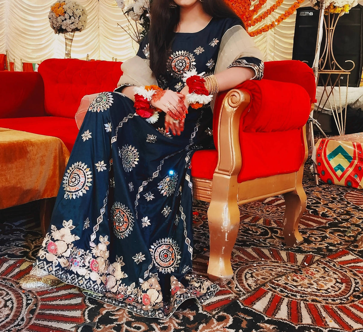 Navy Blue Frok with Mirror Work | Women Formals | Medium | Worn Once