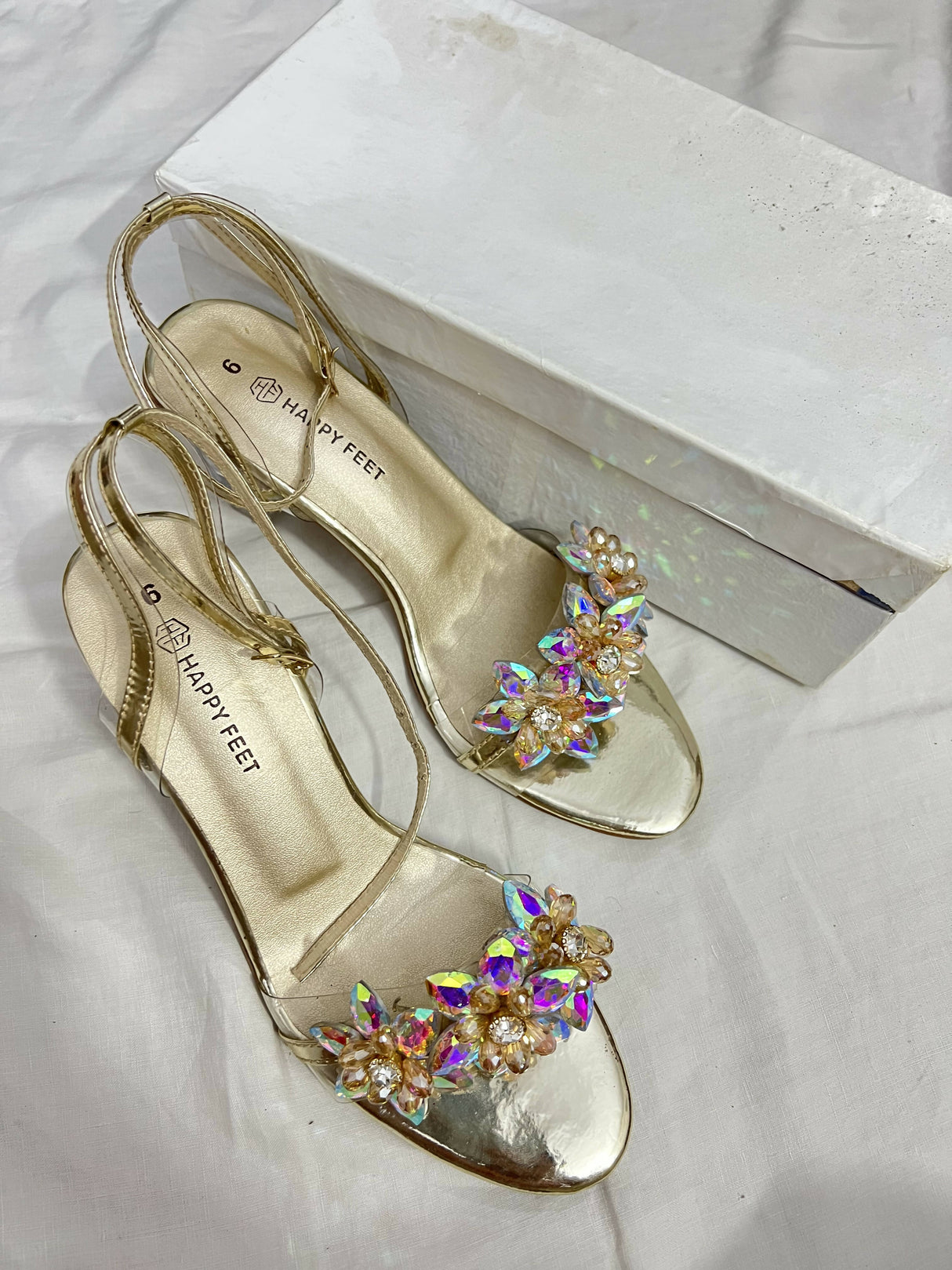 Beautiful Golden Crystal Heels | Women Shoes | Size: 38 |Preloved