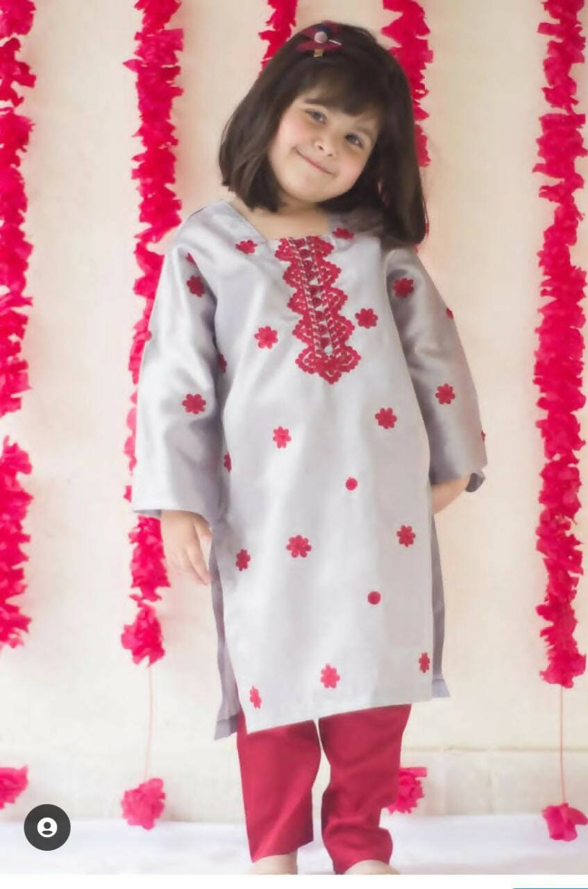 Silk Trouser & Shirt | Girls Shalwar Kameez | Size: 25 inch | Worn Once