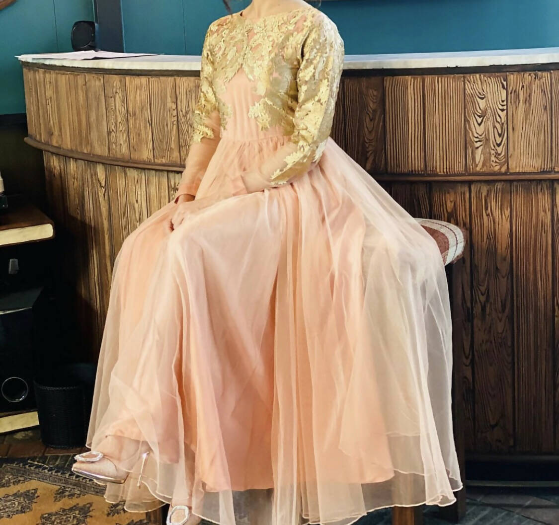 Peach Net Frock | Women Frocks & Maxis | Small | Preloved