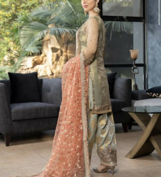 برشکا | 3 پی سی کڑھائی والا لباس (سائز: ایم) | خواتین رسمی | ایک بار پہنا۔