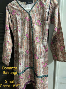 Bonanza Satrangi | Printed Lawn Kurta (Size: S ) | Women Branded Kurta | Preloved