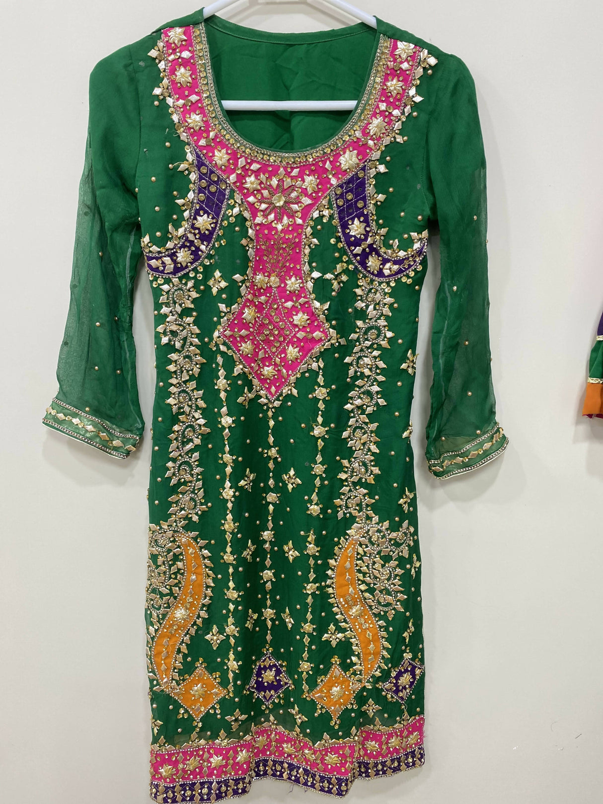 Green 3 PC Gota Suit | Women Locally Made Formals | Medium | Worn Once