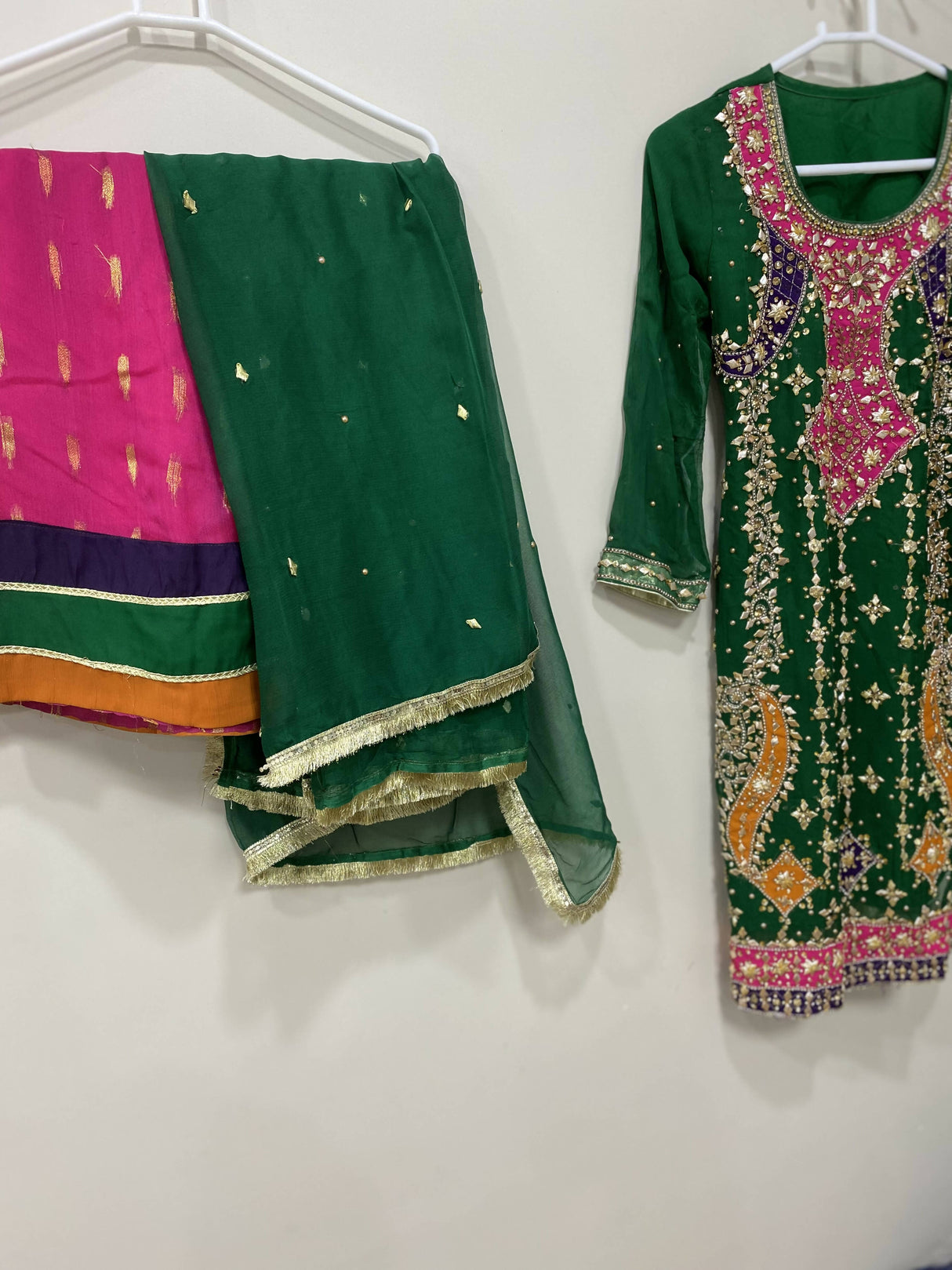 Green 3 PC Gota Suit | Women Locally Made Formals | Medium | Worn Once