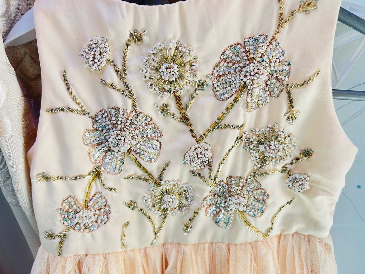 Minnie Minor | Beige Silk and Net Frock | Kids | Girls Skirts & Dresses | 18 to 24 Months |Preloved