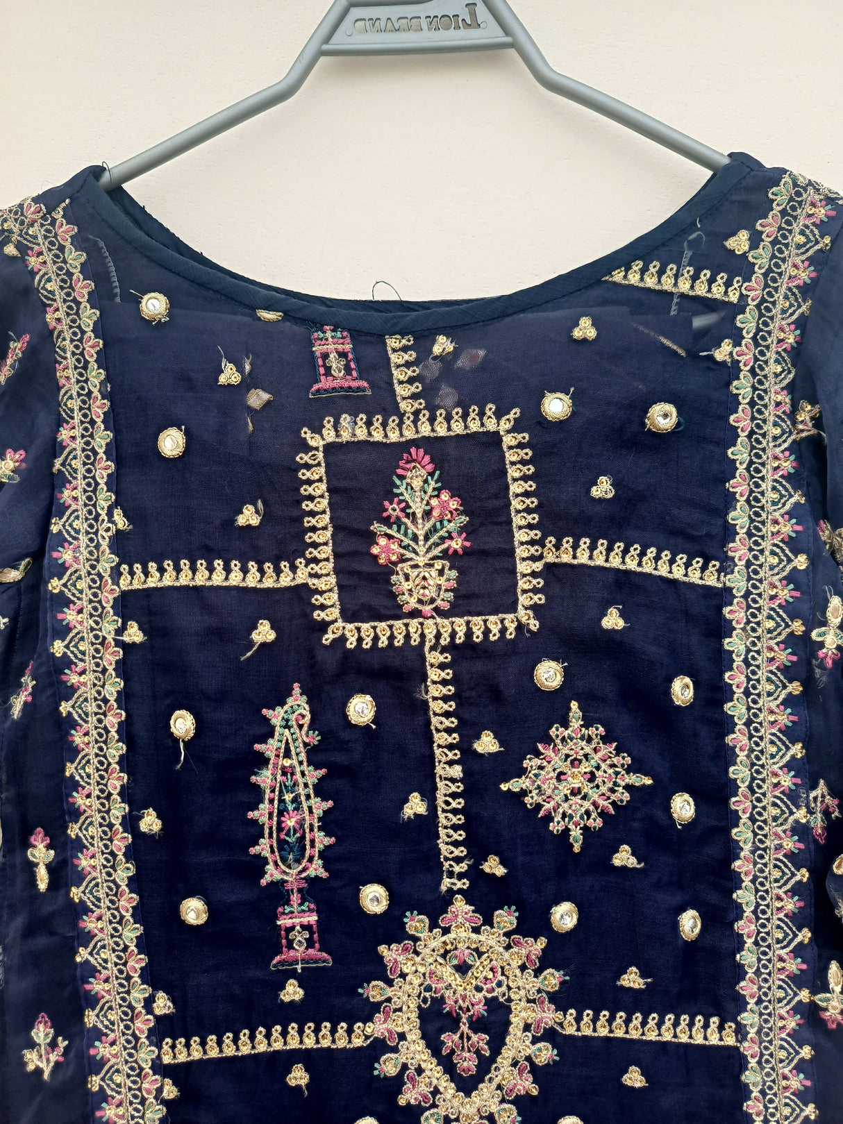 Qalamkar | Navy blue embroidered 3Pc suit | Women Branded Formals | Small | Worn Once
