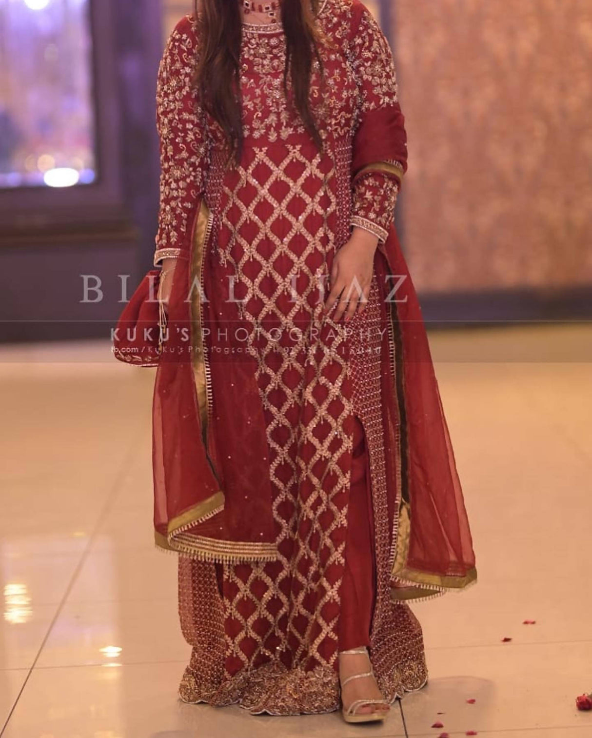 Red Formal 4 PC Suit | Women Locally Made Formals | Large| Worn Once