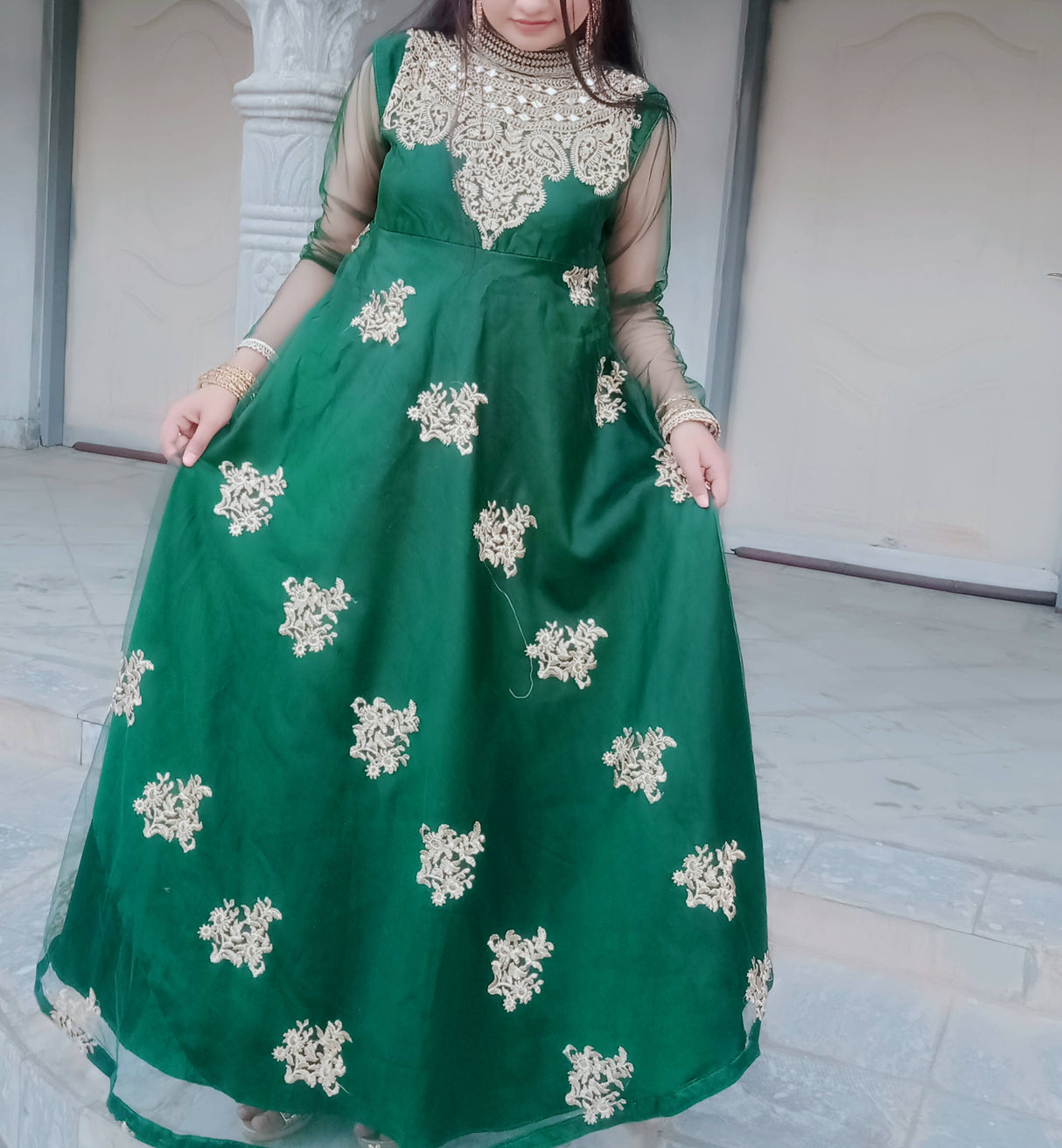 2 Pc Embroidered Maxi | Women Frocks & Maxis | Medium | Worn Once